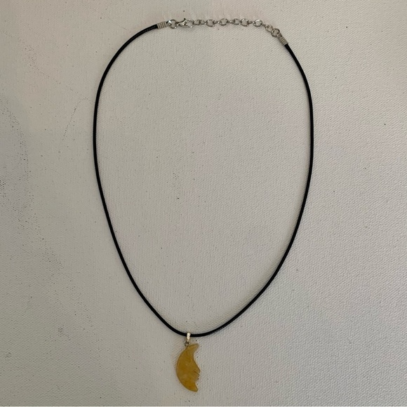 Orange Aventurine Crescent Moon Face Pendant Necklace Celestial Double Sided 20" - Picture 8 of 9